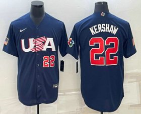Cheap Men\'s USA Baseball #22 Clayton Kershaw Number 2023 Navy World Baseball Classic Stitched Jerseys