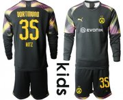Wholesale Cheap Dortmund #35 Hitz Black Goalkeeper Long Sleeves Kid Soccer Club Jersey
