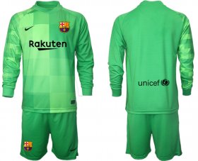 Wholesale Cheap Men 2021-2022 Club Barcelona green goalkeeper Long Sleeve blank Soccer Jersey