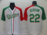 Wholesale Cheap Dodgers #22 Clayton Kershaw White Red/Green Split Cool Base Stitched MLB Jersey