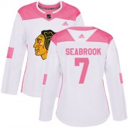 Wholesale Cheap Adidas Blackhawks #7 Brent Seabrook White/Pink Authentic Fashion Women's Stitched NHL Jersey