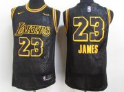 Wholesale Cheap Men's Los Angeles Lakers #23 LeBron James Black NEW 2021 Nike City Edition Wish Patch Stitched Jersey