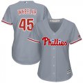 Wholesale Cheap Phillies #45 Zack Wheeler Grey Road Women's Stitched MLB Jersey