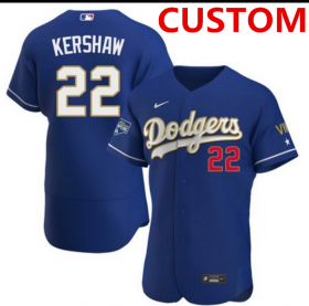 Wholesale Cheap Men Los Angeles Dodgers Custom Championship Gold trim blue limited all stitched flex base Jersey