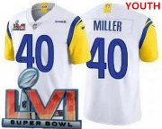 Wholesale Cheap Youth Los Angeles Rams #40 Von Miller Limited White Alternate 2022 Super Bowl LVI Bound Vapor Jersey