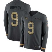 Wholesale Cheap Nike Bengals #9 Joe Burrow Anthracite Salute to Service Youth Stitched NFL Limited Therma Long Sleeve Jersey
