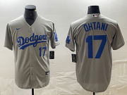 Cheap Men's Los Angeles Dodgers #17 Shohei Ohtani Number Grey Cool Base Stitched Jersey