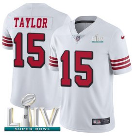 Wholesale Cheap Nike 49ers #15 Trent Taylor White Super Bowl LIV 2020 Rush Men\'s Stitched NFL Vapor Untouchable Limited Jersey