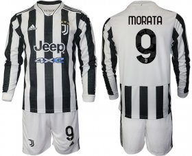Wholesale Cheap Men 2021-2022 Club Juventus home white Long Sleeve 9 Adidas Soccer Jersey