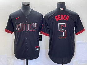 Wholesale Cheap Men\'s Cincinnati Reds #5 Johnny Bench Black 2023 City Connect Cool Base Stitched Baseball Jersey