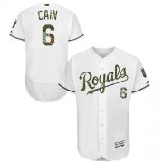 Wholesale Cheap Royals #6 Lorenzo Cain White Flexbase Authentic Collection Memorial Day Stitched MLB Jersey