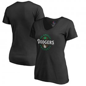 Wholesale Cheap Los Angeles Dodgers Majestic Women\'s Forever Lucky V-Neck T-Shirt Black