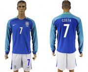 Wholesale Cheap Brazil #7 D.Costa Away Long Sleeves Soccer Country Jersey
