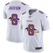 Wholesale Cheap Baltimore Ravens #8 Lamar Jackson White Men's Nike Team Logo Dual Overlap Limited NFL Jersey