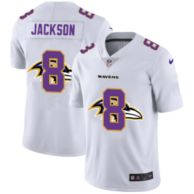 Wholesale Cheap Baltimore Ravens #8 Lamar Jackson White Men\'s Nike Team Logo Dual Overlap Limited NFL Jersey