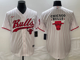 Wholesale Cheap Men\'s Chicago Bulls Blank White Pinstripe Cool Base Stitched Baseball Jersey