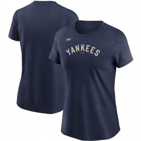 Wholesale Cheap New York Yankees Nike Women\'s Cooperstown Collection Wordmark T-Shirt Navy