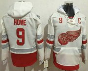 Wholesale Cheap Men's Detroit Red Wings #9 Gordie Howe Reebok White 2017 Centennial Classic Premier Old Time Hockey Hoodie