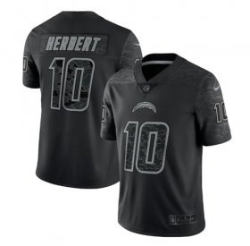 Wholesale Cheap Men\'s Los Angeles Chargers #10 Justin Herbert Black Reflective Limited Stitched Football Jersey