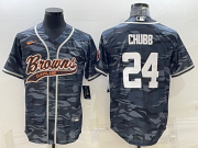 Wholesale Cheap Men's Cleveland Browns #24 Nick Chubb Grey Camo With Patch Cool Base Stitched Baseball Jersey
