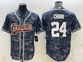Wholesale Cheap Men\'s Cleveland Browns #24 Nick Chubb Grey Camo With Patch Cool Base Stitched Baseball Jersey
