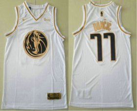 Wholesale Cheap Men\'s Dallas Mavericks #77 Luka Doncic White Gold Nike Swingman Stitched NBA Jersey