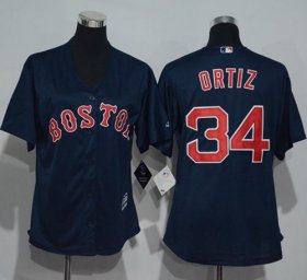 Wholesale Cheap Red Sox #34 David Ortiz Navy Blue Women\'s Alternate Stitched MLB Jersey