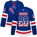 Wholesale Cheap Adidas Rangers #20 Chris Kreider Royal Blue Home Authentic USA Flag Women's Stitched NHL Jersey