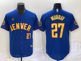 Wholesale Cheap Men\'s Denver Nuggets #27 Jamal Murray Blue With Patch Cool Base Stitched Baseball Jersey