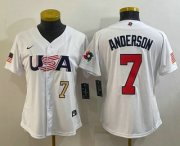 Cheap Women's USA Baseball #7 Tim Anderson Number 2023 White World Classic Stitched Jersey