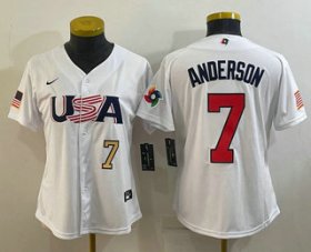 Cheap Women\'s USA Baseball #7 Tim Anderson Number 2023 White World Classic Stitched Jersey