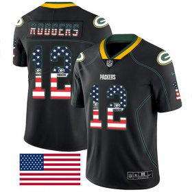 Wholesale Cheap Nike Packers #12 Aaron Rodgers Black Men\'s Stitched NFL Limited Rush USA Flag Jersey