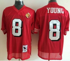 Wholesale Cheap Mitchell And Ness 50TH 49ers #8 Steve Young Red Stitched Throwback NFL Jersey