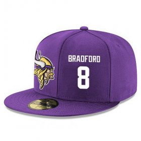 Wholesale Cheap Minnesota Vikings #8 Sam Bradford Snapback Cap NFL Player Purple with White Number Stitched Hat