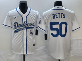 Wholesale Cheap Men\'s Los Angeles Dodgers #50 Mookie Betts White With Patch Cool Base Stitched Baseball Jersey1