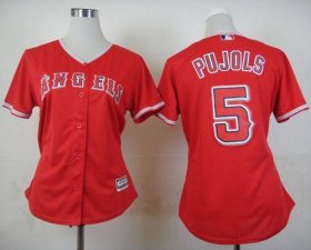 Wholesale Cheap Angels #5 Albert Pujols Red Alternate Women\'s Stitched MLB Jersey