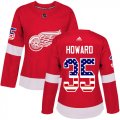 Wholesale Cheap Adidas Red Wings #35 Jimmy Howard Red Home Authentic USA Flag Women's Stitched NHL Jersey