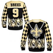 Wholesale Cheap Nike Saints #9 Drew Brees Black/Gold Men's Ugly Sweater