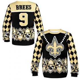 Wholesale Cheap Nike Saints #9 Drew Brees Black/Gold Men\'s Ugly Sweater