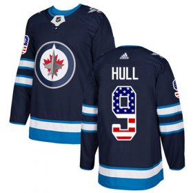 Wholesale Cheap Adidas Jets #9 Bobby Hull Navy Blue Home Authentic USA Flag Stitched NHL Jersey