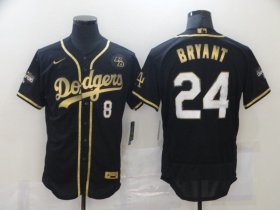 Wholesale Cheap Men\'s Los Angeles Dodgers #8 #24 Kobe Bryant Black Gold Stitched MLB Flex Base Nike Jersey