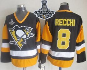 Wholesale Cheap Penguins #8 Mark Recchi Black CCM Throwback 2017 Stanley Cup Finals Champions Stitched NHL Jersey