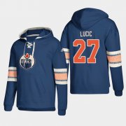 Wholesale Cheap Edmonton Oilers #27 Milan Lucic Royal adidas Lace-Up Pullover Hoodie