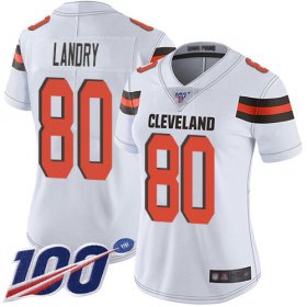 Wholesale Cheap Nike Browns #80 Jarvis Landry White Women\'s Stitched NFL 100th Season Vapor Limited Jersey