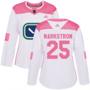 Wholesale Cheap Adidas Canucks #25 Jacob Markstrom White/Pink Authentic Fashion Women's Stitched NHL Jersey