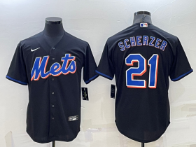 Wholesale Men\'s New York Mets #21 Max Scherzer Black Stitched MLB Cool Base Nike Jersey
