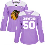 Wholesale Cheap Adidas Blackhawks #50 Corey Crawford Purple Authentic Fights Cancer Women's Stitched NHL Jersey
