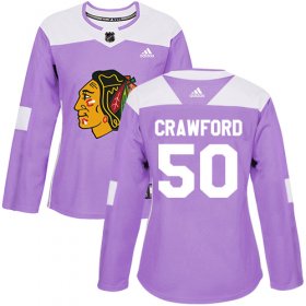Wholesale Cheap Adidas Blackhawks #50 Corey Crawford Purple Authentic Fights Cancer Women\'s Stitched NHL Jersey