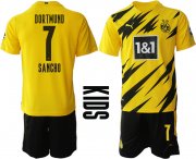 Wholesale Cheap Youth 2020-2021 club Dortmund home yellow 7 Soccer Jerseys