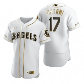 Wholesale Cheap Los Angeles Angels #17 Shohei Ohtani White Nike Men\'s Authentic Golden Edition MLB Jersey